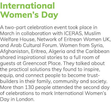 International Women s Day A two-part celebration event took place in March in collaboration with ICERAS, Muslim Welfa   