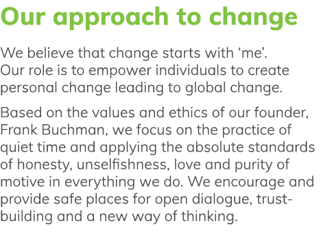 Our approach to change We believe that change starts with  me   Our role is to empower individuals to create personal   