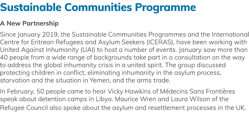 Sustainable Communities Programme A New Partnership Since January 2019, the Sustainable Communities Programmes and th   