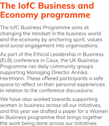 The IofC Business and Economy programme The IofC Business Programme aims at changing the mindset in the business worl   