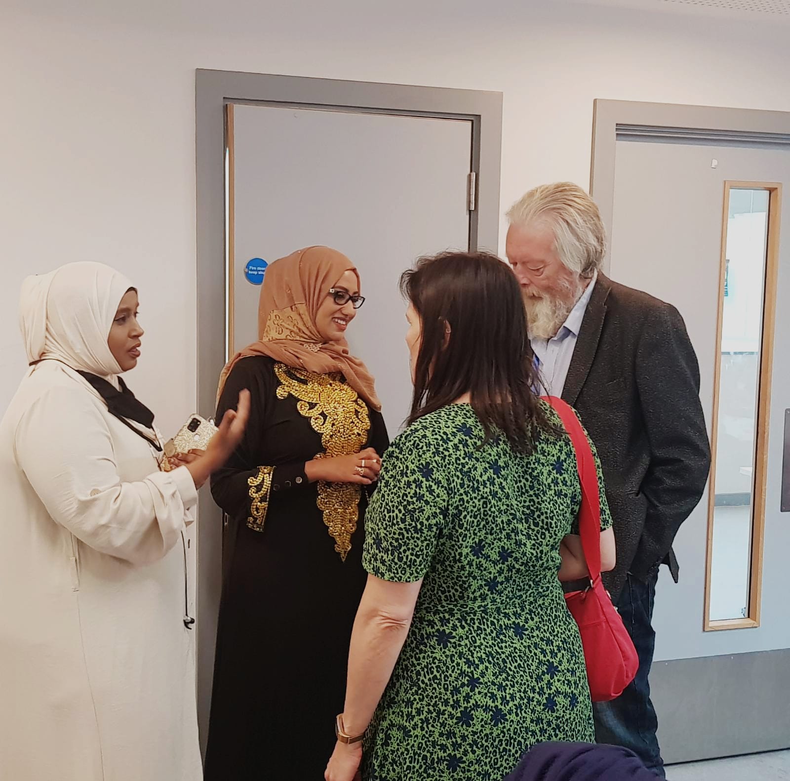 Cllr Ann Clark, Assembly Member of Barnet and Camden, Barry Rawlings Leader of the Labour Party in Barnet, Amina Khalid and one of the participants in dialogue.