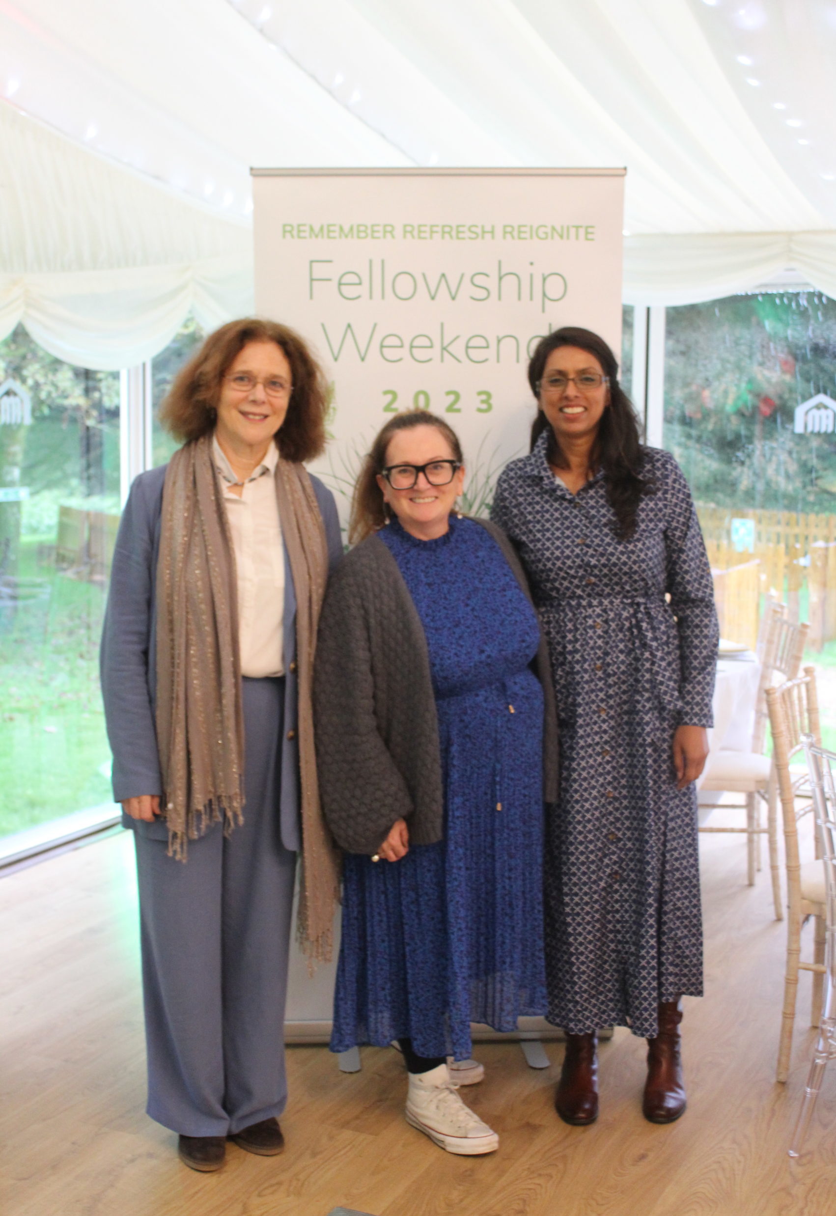Margaret Cosens, Chair of Trustees for IofC UK (left), Trudy Lister, Head of Communications for IofC UK (middle) and Elizabeth Laskar, Fellowship Weekend Coordinator, IofC UK. 