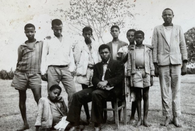 Berhane with students, Shawa Gimira, south-west Ethiopia.
