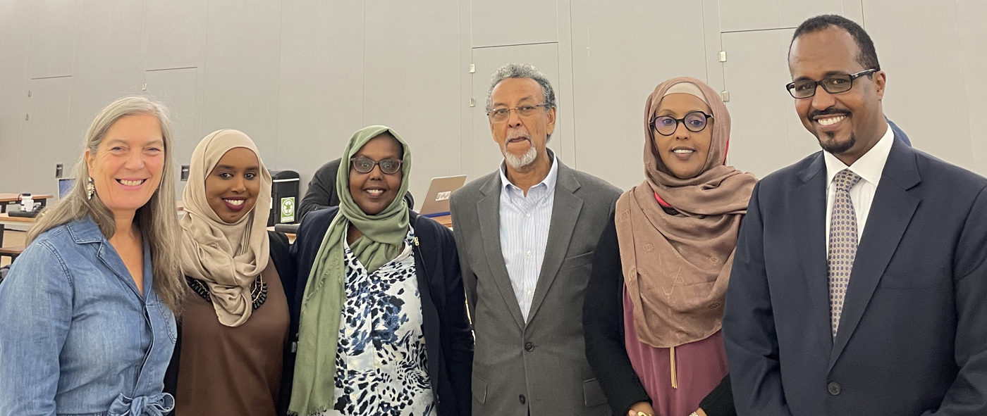 The team with Dr. Suad Mohamed - healthcare professional and pharmaceutical expert, Ahmed Farah- Senior Advisor to the Commissioner of Refugees and IDPS of Somalia, Gamal Mohamed Hassan - Head of Centre of Excellence for Climate Adaptation and Environmental Protection