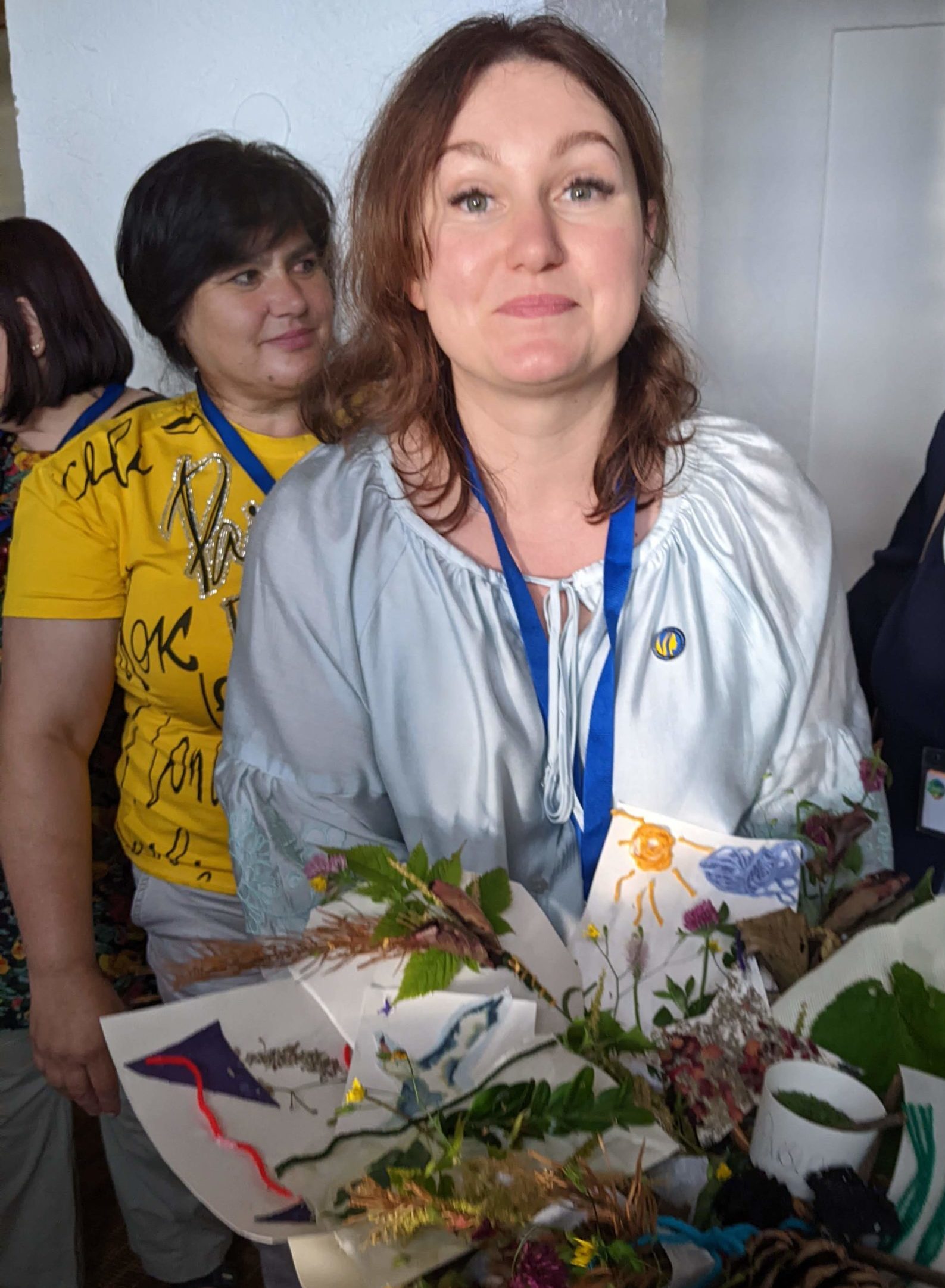 Founder of Association of Mothers and Wives of Defenders of Ukraine, Natalie, holding the completed calabash. 